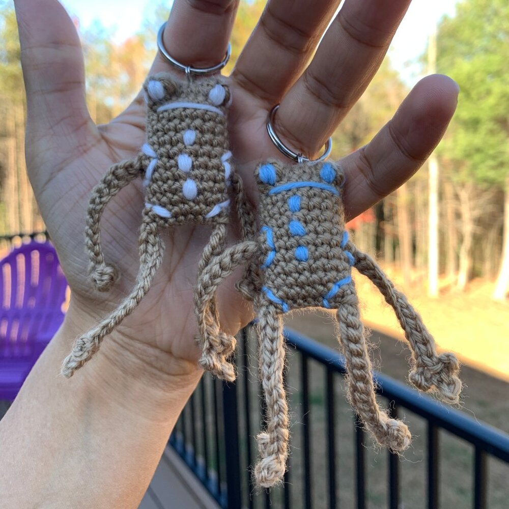 Gingerbread Leggy Frog Blue & White Bag Charms Two Crochet Soft Plushs| 3.5"